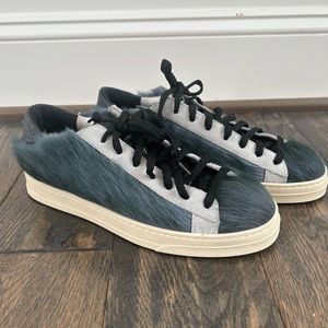 NEW RARE Womens P448 Italian Made Horsehair & Leather Grey Sneakers Goose - 9.5